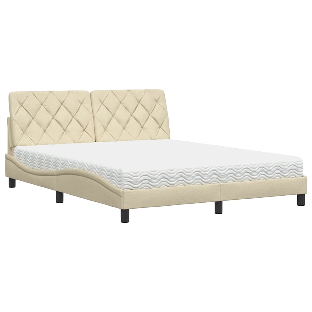 Krevet s madracem krem 160x200 cm od tkanine