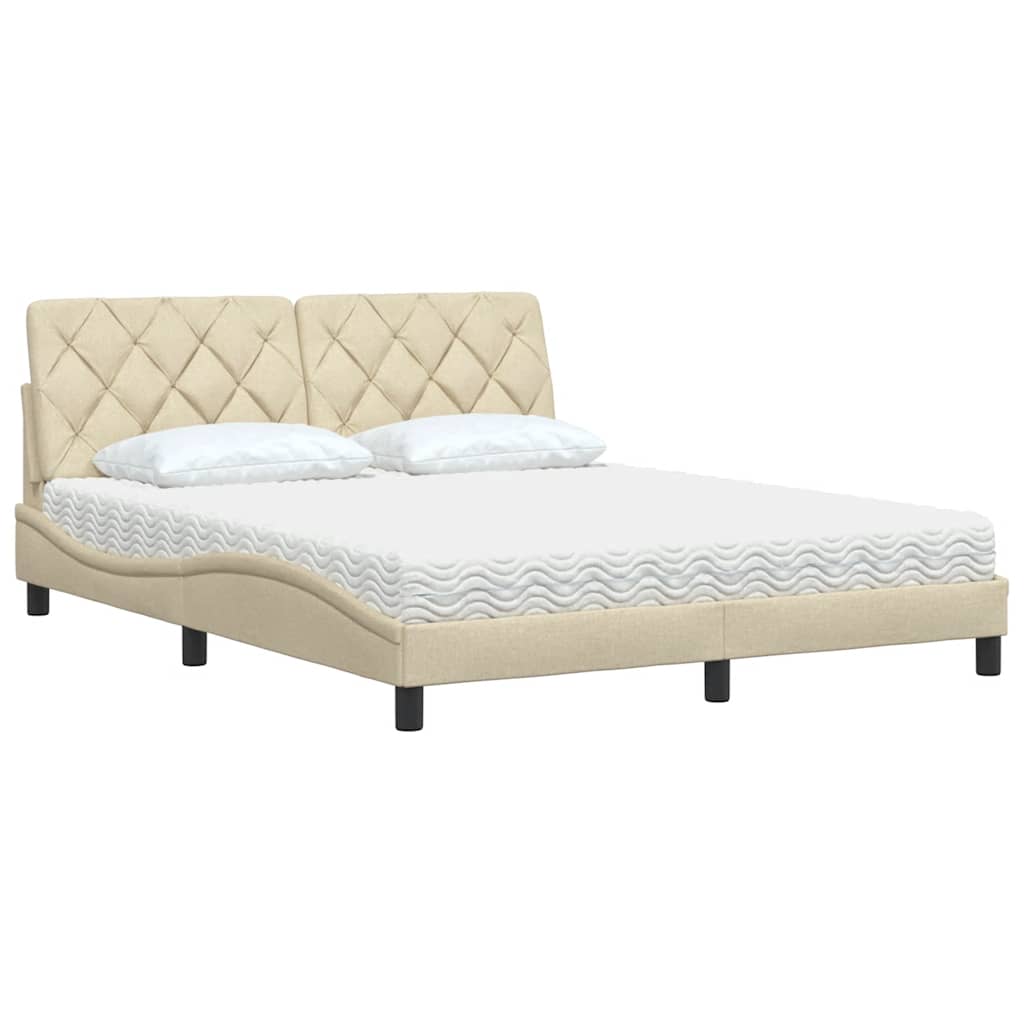 Krevet s madracem krem 160x200 cm od tkanine