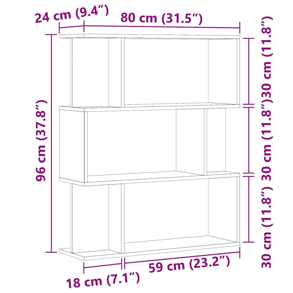 Ormar za knjige staro drvo 80x24x96 cm konstruirano drvo