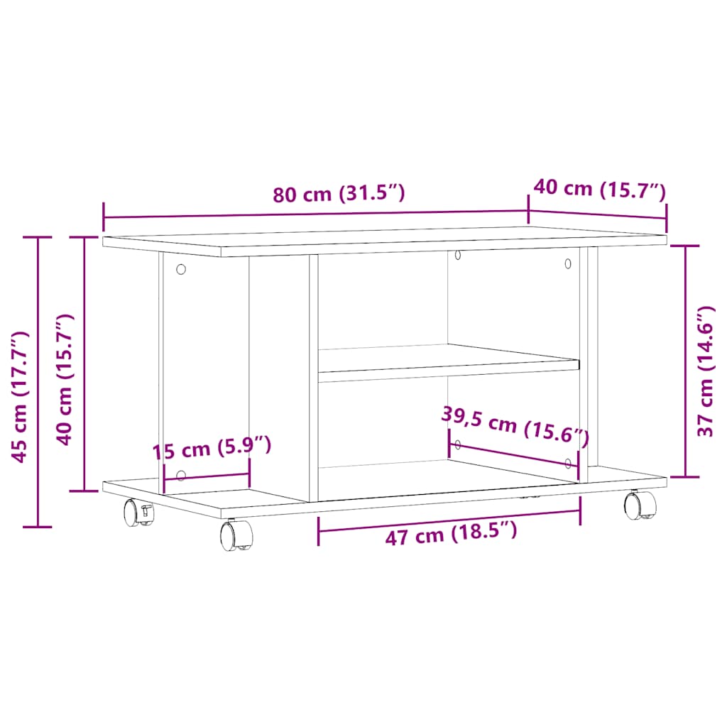 TV ormarić s kotačićima staro drvo 80x40x45cm konstruirano drvo