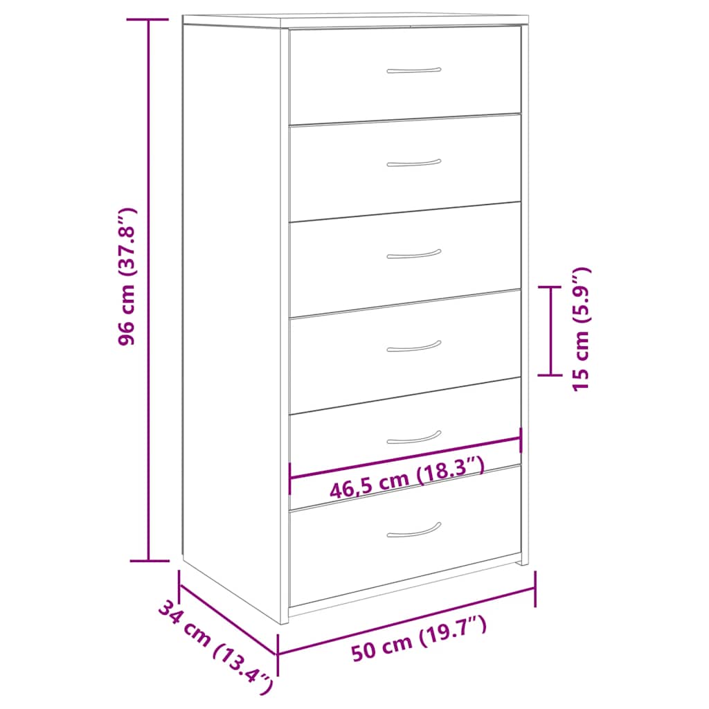 Komoda sa 6 ladica Artisan hrast 50x34x96 cm izrađeno drvo