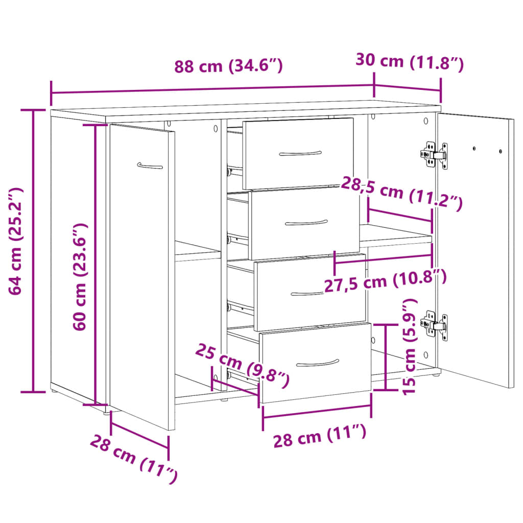Komoda boja starog drva 88x30x64 cm od konstruiranog drva