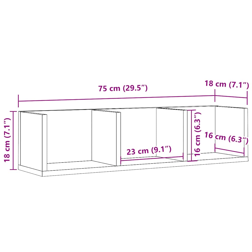 CD zidna polica staro drvo 75x18x18 cm konstruirano drvo