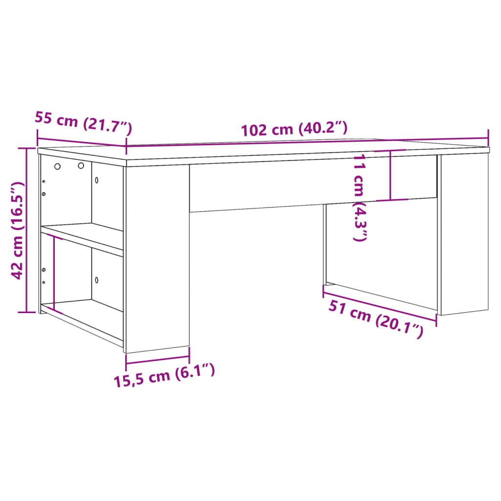 Stolić za kavu boja staro drvo 102x55x42 cm konstruirano drvo