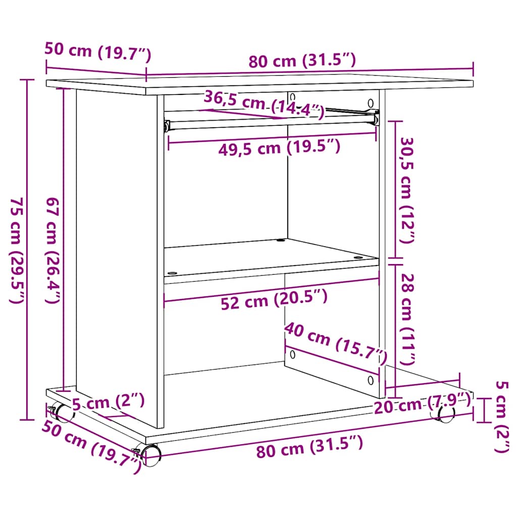 Računalni stol staro drvo 80x50x75 cm konstruirano drvo