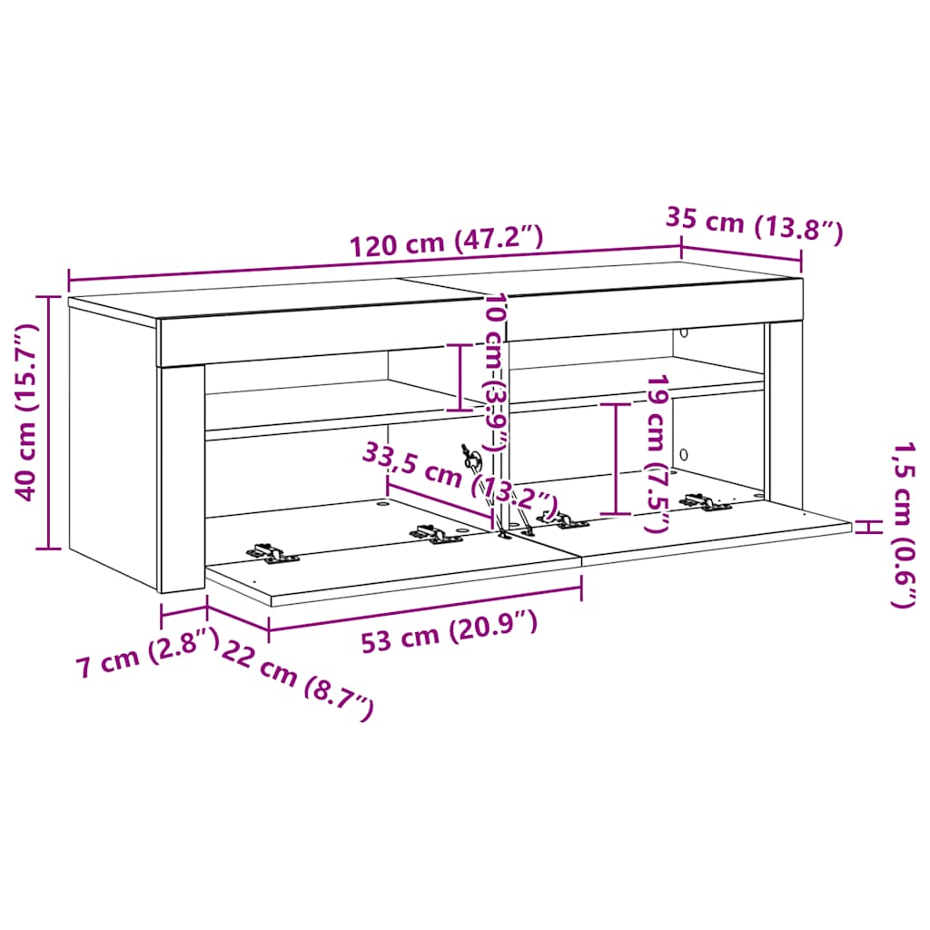 TV ormarić LED boja hrasta 120x35x40 cm konstruirano drvo