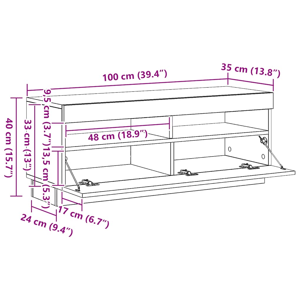 TV ormarić LED boja drva 100x35x40 cm konstruirano drvo
