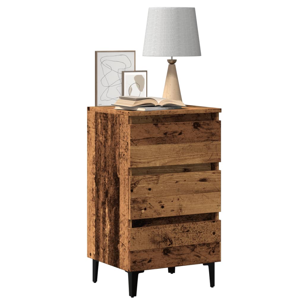 Krevetni ormarić s metalnim nogama staro drvo 40x35x69 cm