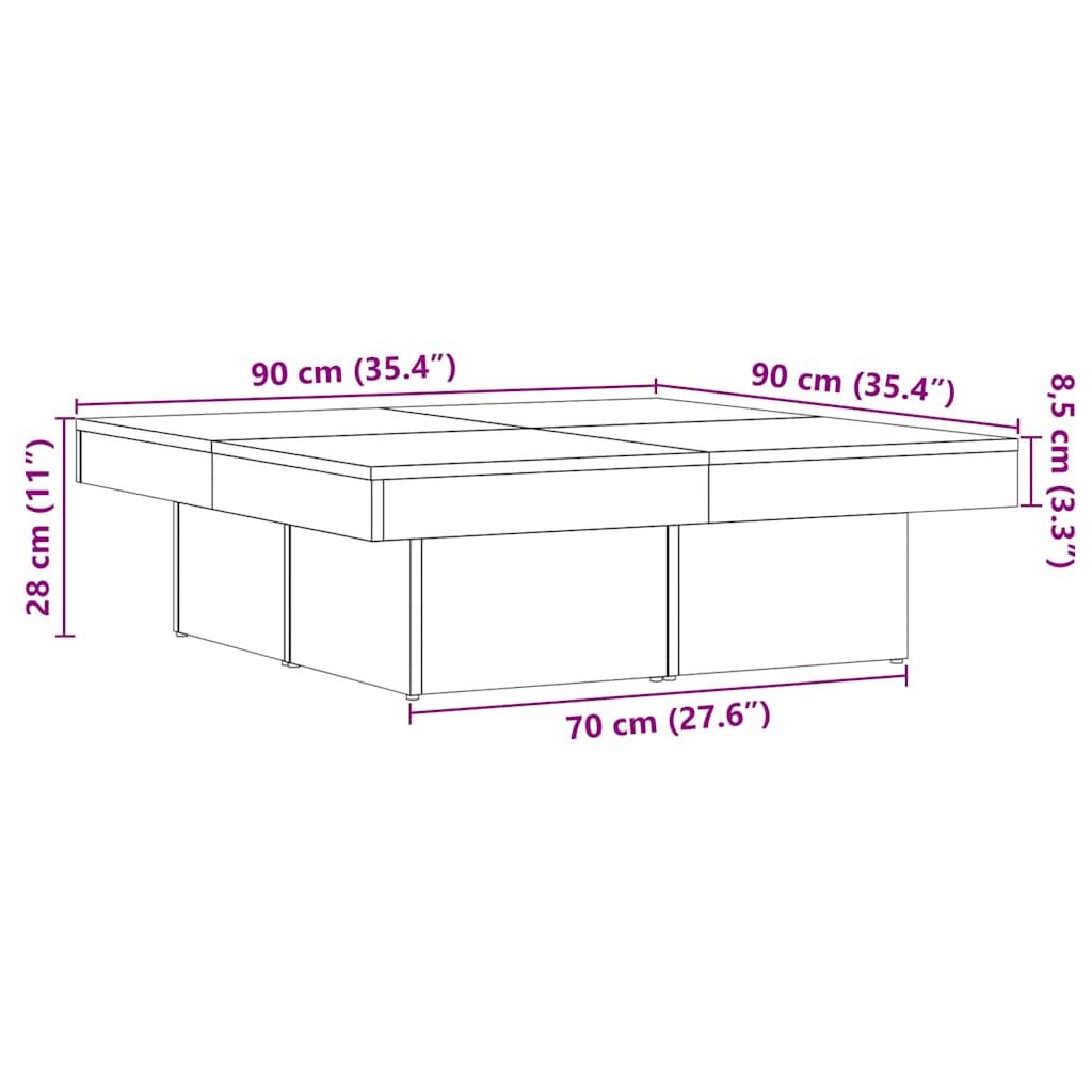 Stol za kavu Artisan hrast 90x90x28 cm izrađeno drvo