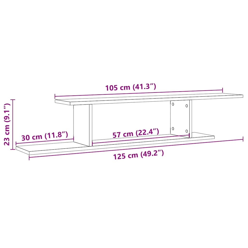 Zidna TV polica boja hrasta 125x18x23 cm konstruirano drvo