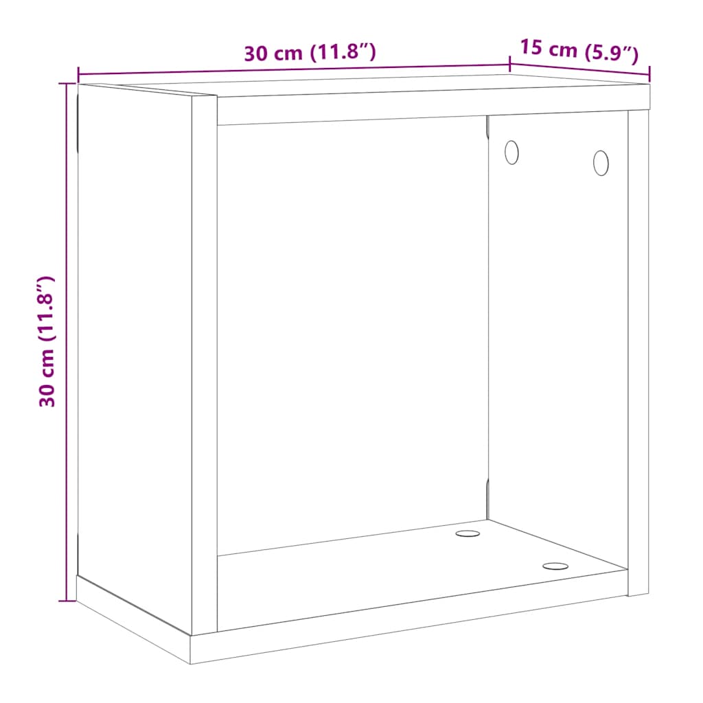 Kockaste zidne police 2 kom boja staro drvo 30x15x30 cm drvene