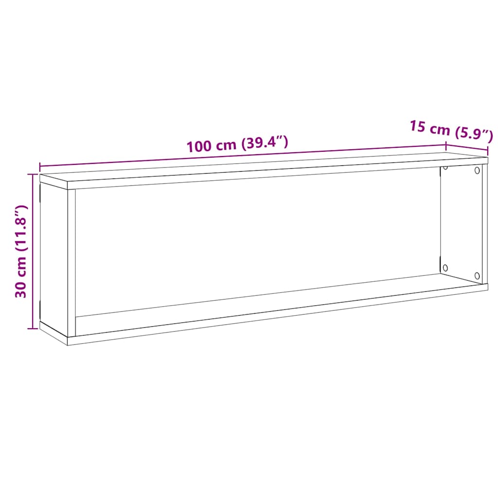 Kockaste zidne police 4 kom boja hrasta 100x15x30 cm drvene