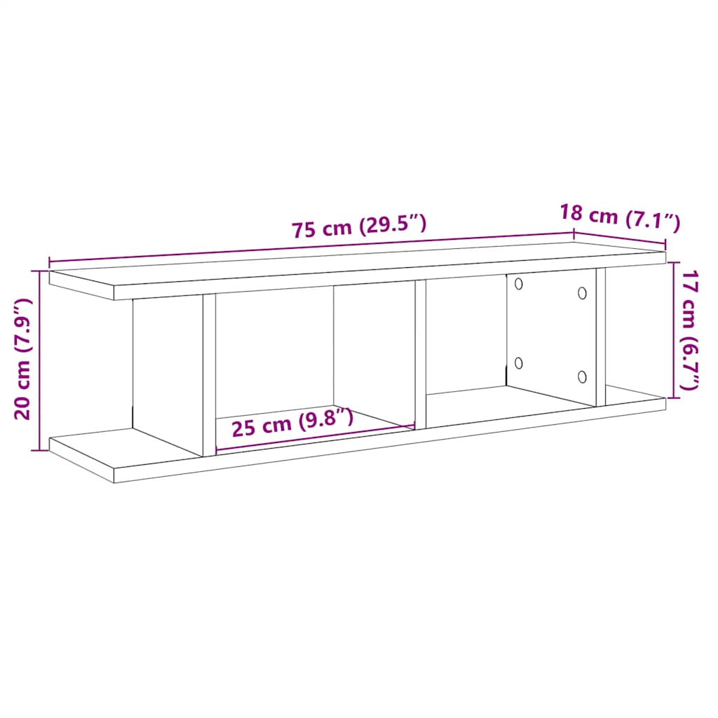 Zidne police 2 kom boja staro drvo 75x18x20cm konstruirano drvo