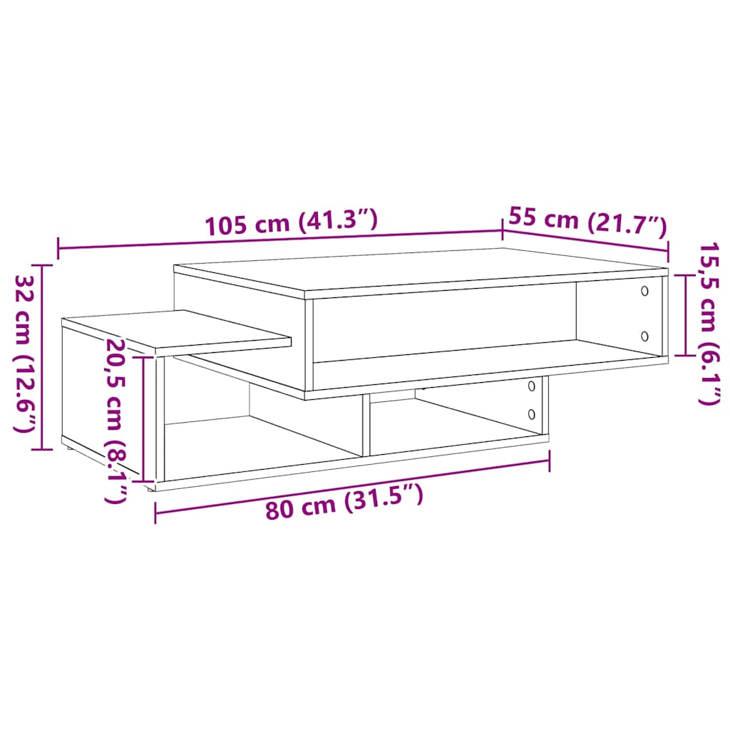 Stolić za kavu boja hrasta 105 x 55 x 32 cm konstruirano drvo
