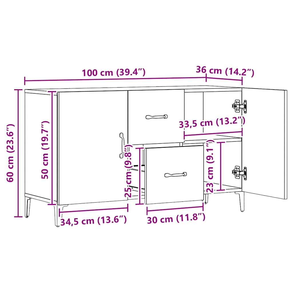 Komoda boja hrasta artisan 100 x 36 x 60 cm konstruiranog drva