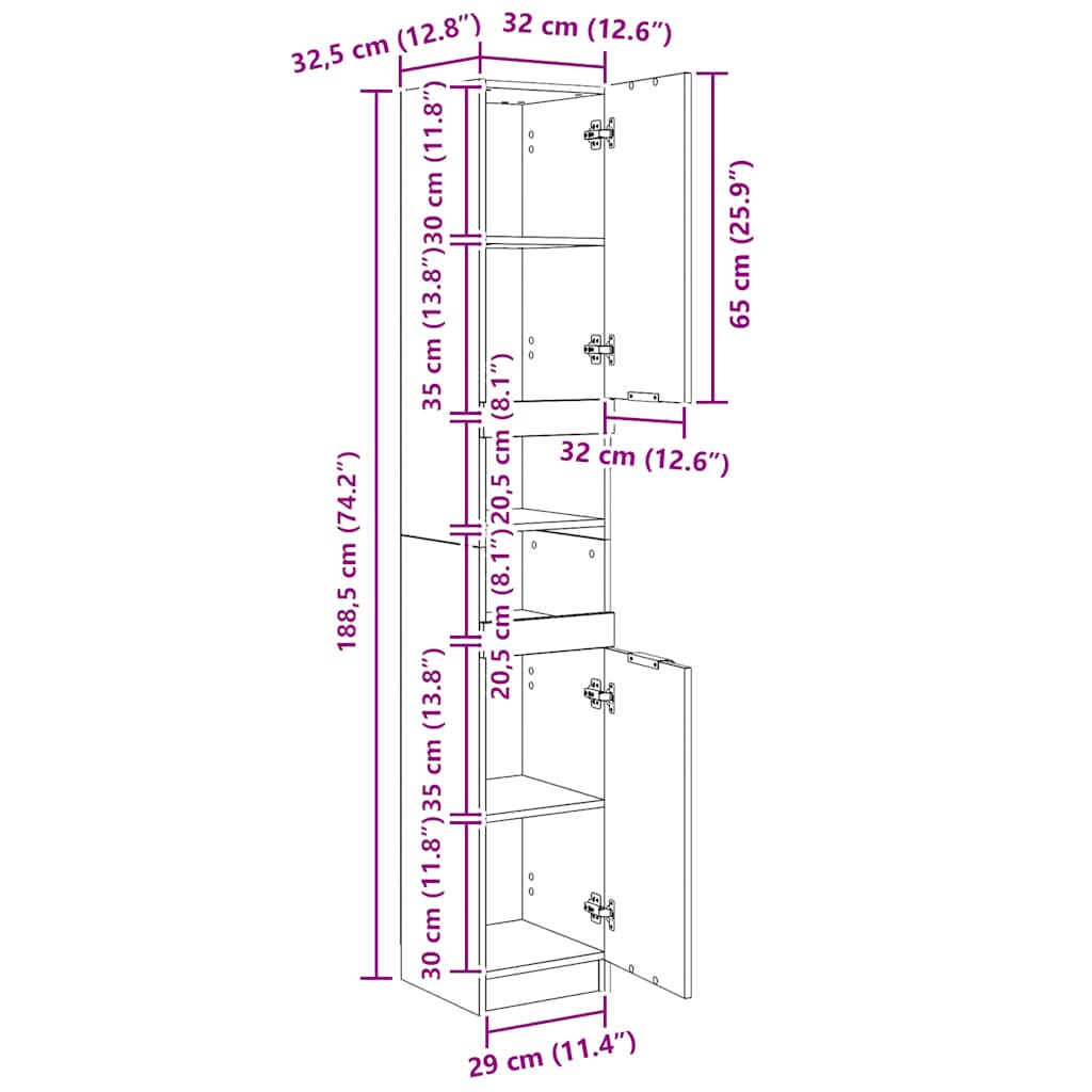 Kupaonski ormarić staro drvo 32x34x188,5 cm konstruirano drvo