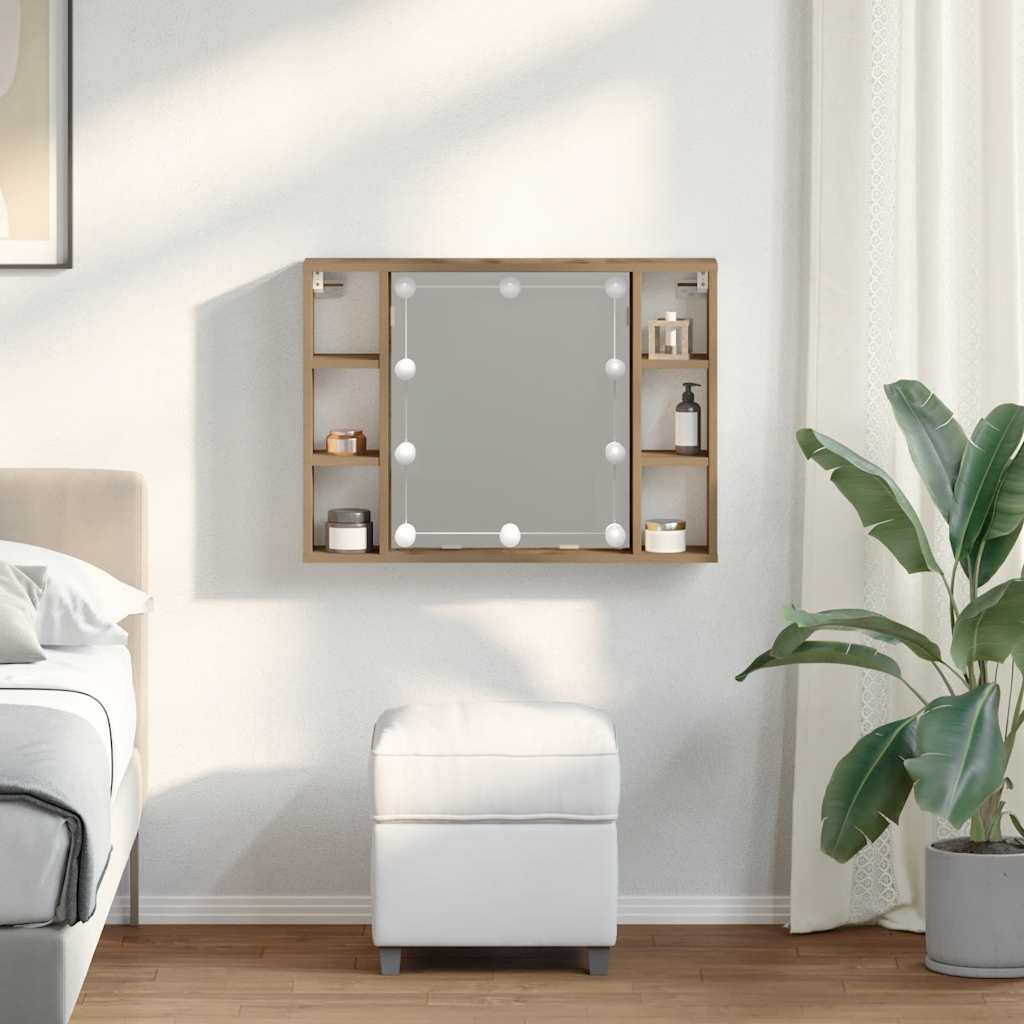 Ormarić s ogledalom LED boja hrasta artisan 76x15x55 cm drveni