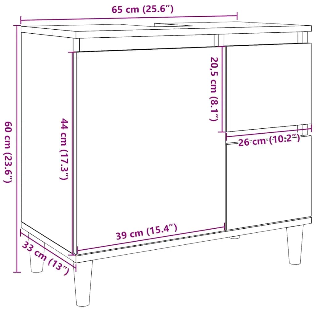 Ormarić za umivaonik boja betona 65x33x60 cm konstruiranog drva