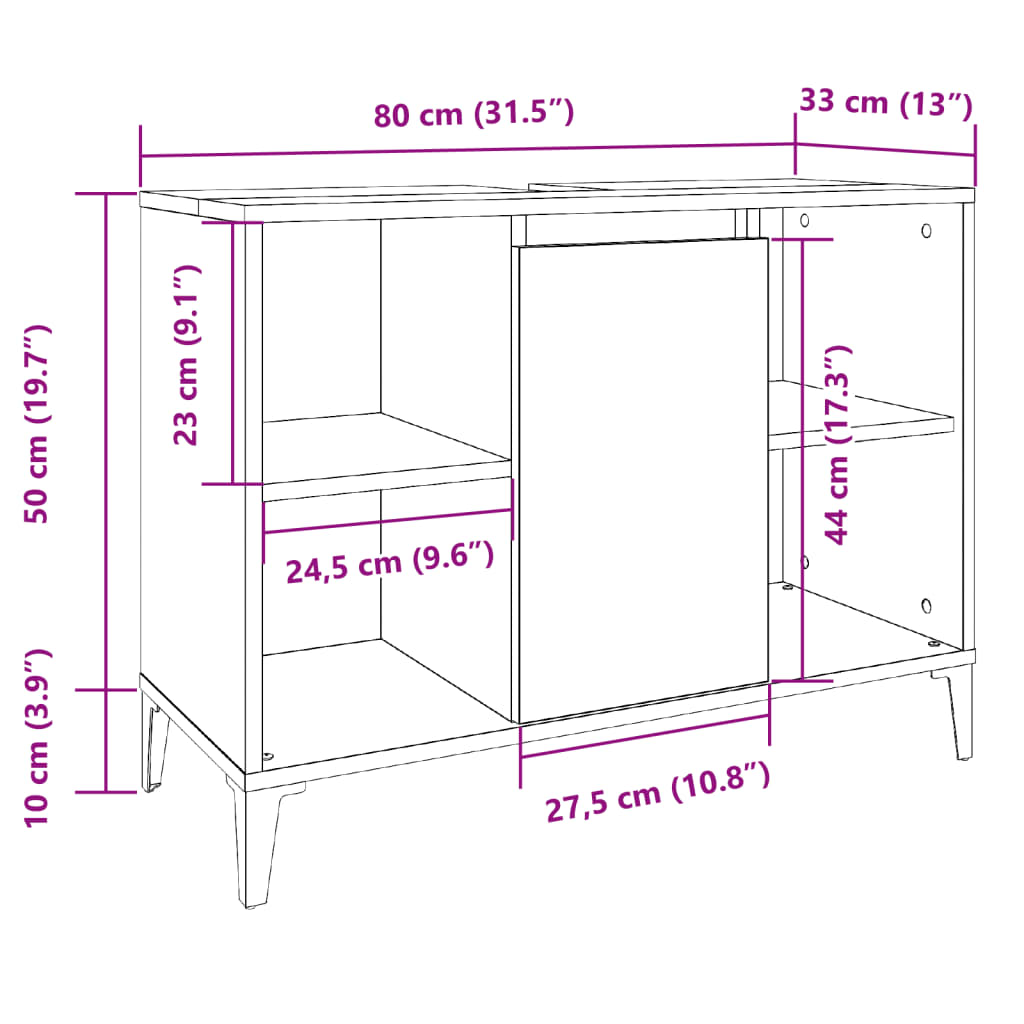 Ormarić za umivaonik boja drva 80x33x60 cm konstruirano drvo