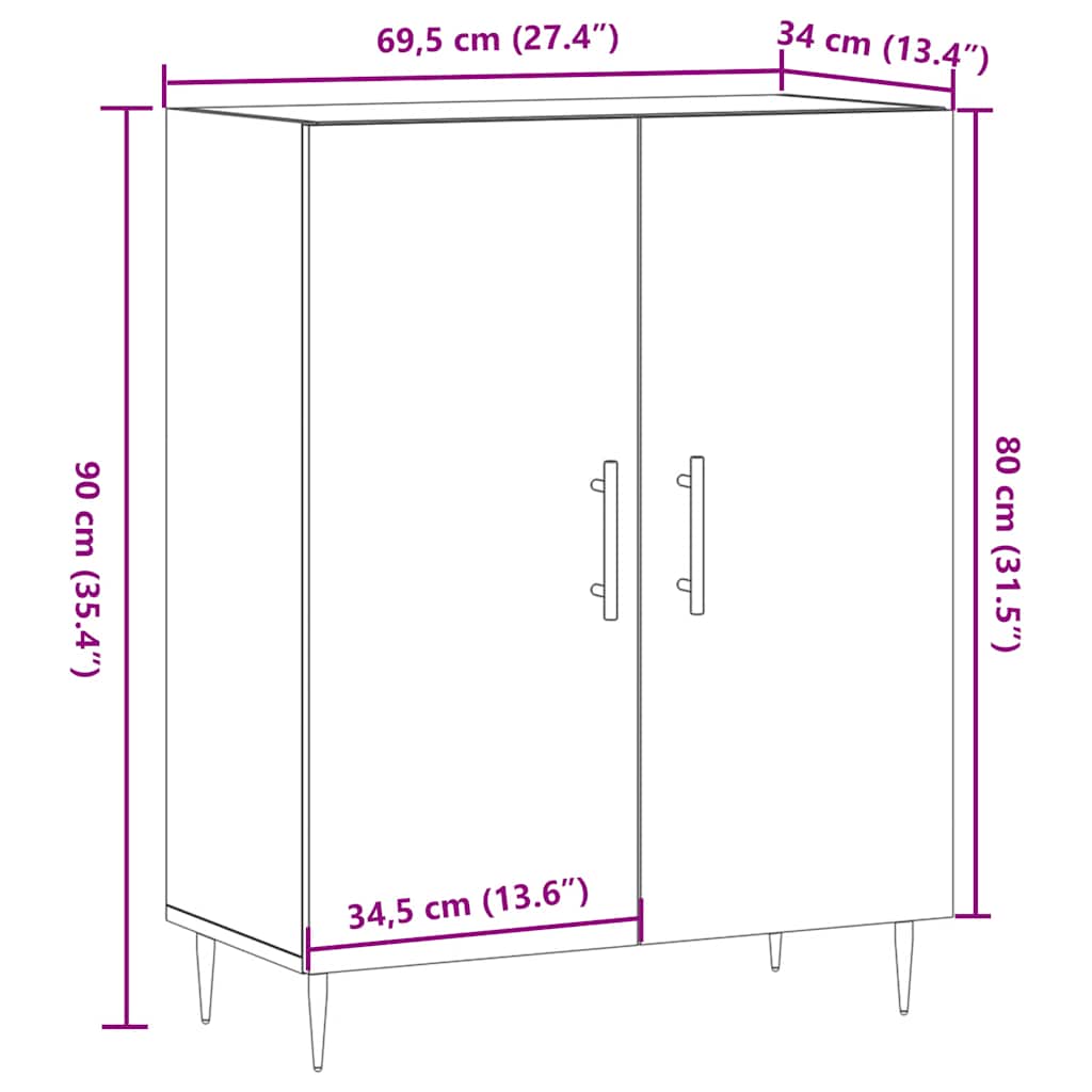 Komoda boja starog drva 69,5x34x90 cm konstruiranog drva