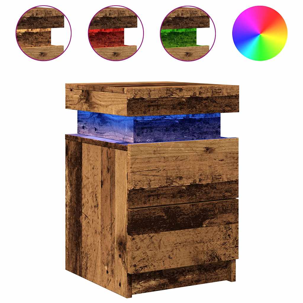 Noćni ormarić s LED boja drva 35x39x55 cm konstruirano drvo