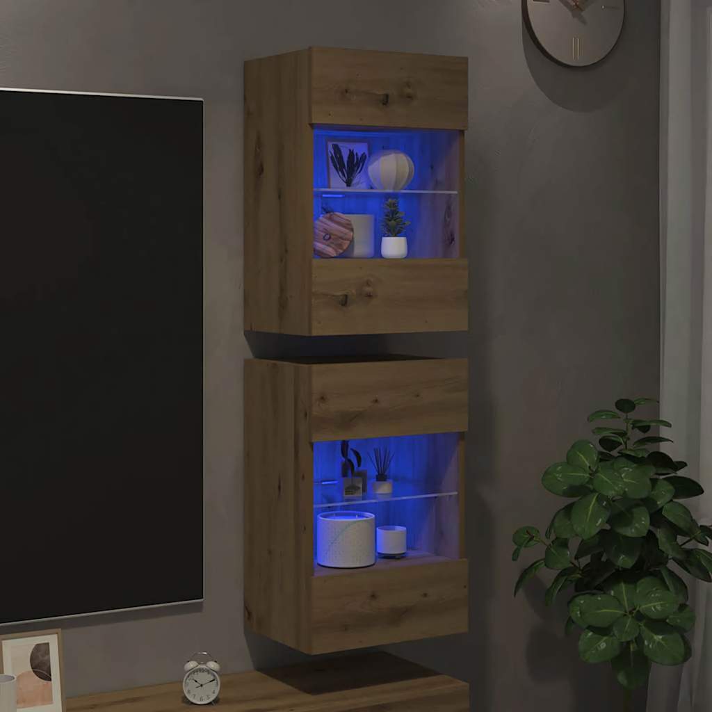 Zidni ormarići s LED svjetlima za TV 2 kom Artisan hrast