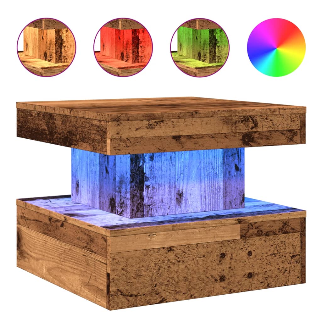 Stolić za kavu s LED svjetlima boja staro drvo 50 x 50 x 40 cm