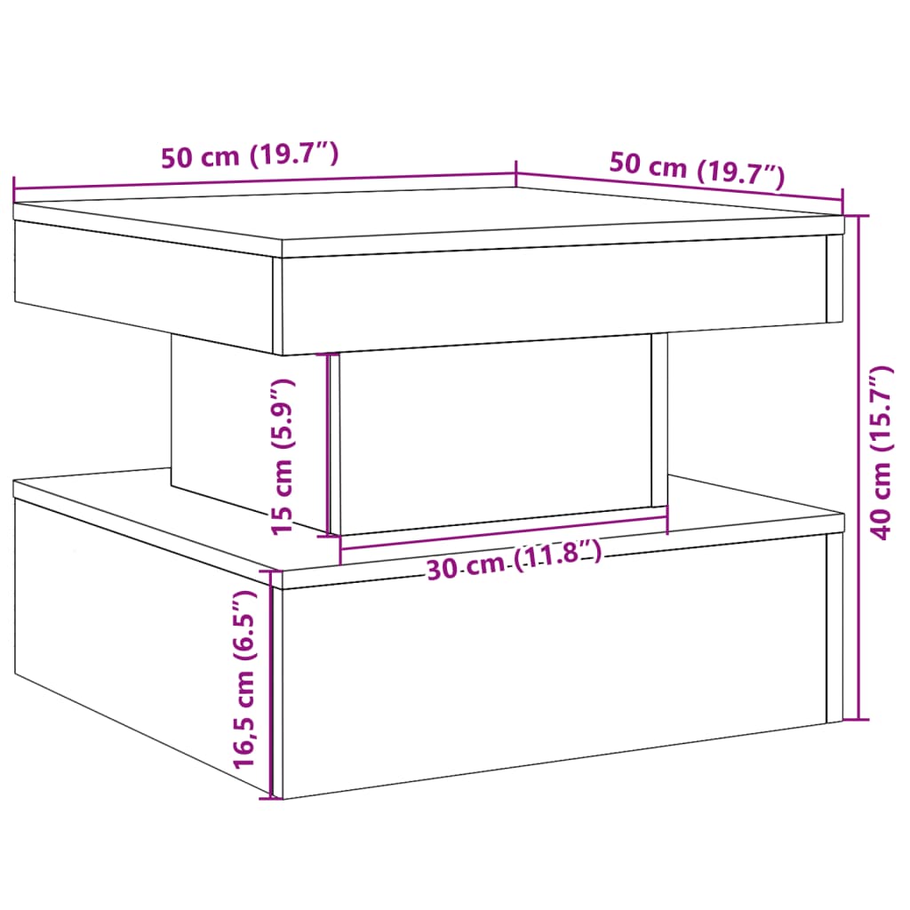 Stolić za kavu s LED svjetlima boja staro drvo 50 x 50 x 40 cm