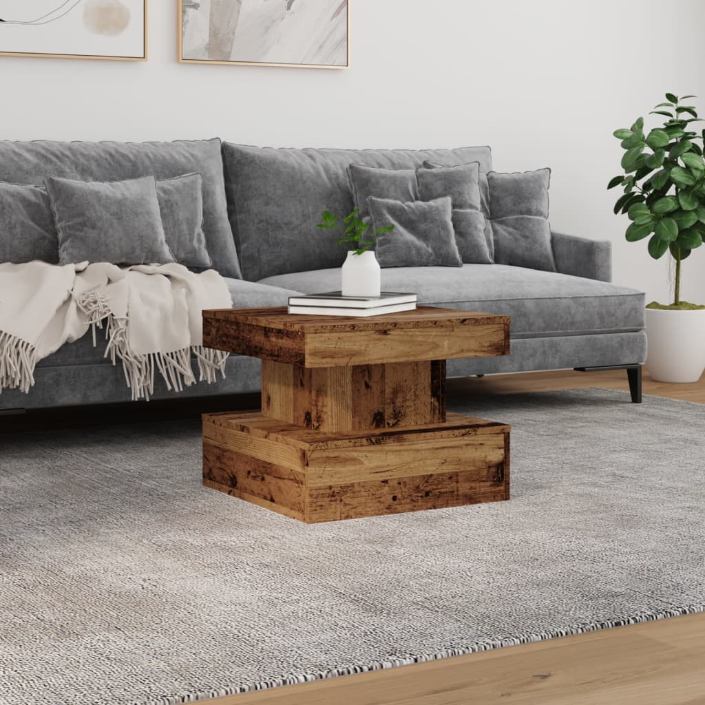 Stolić za kavu s LED svjetlima boja staro drvo 50 x 50 x 40 cm