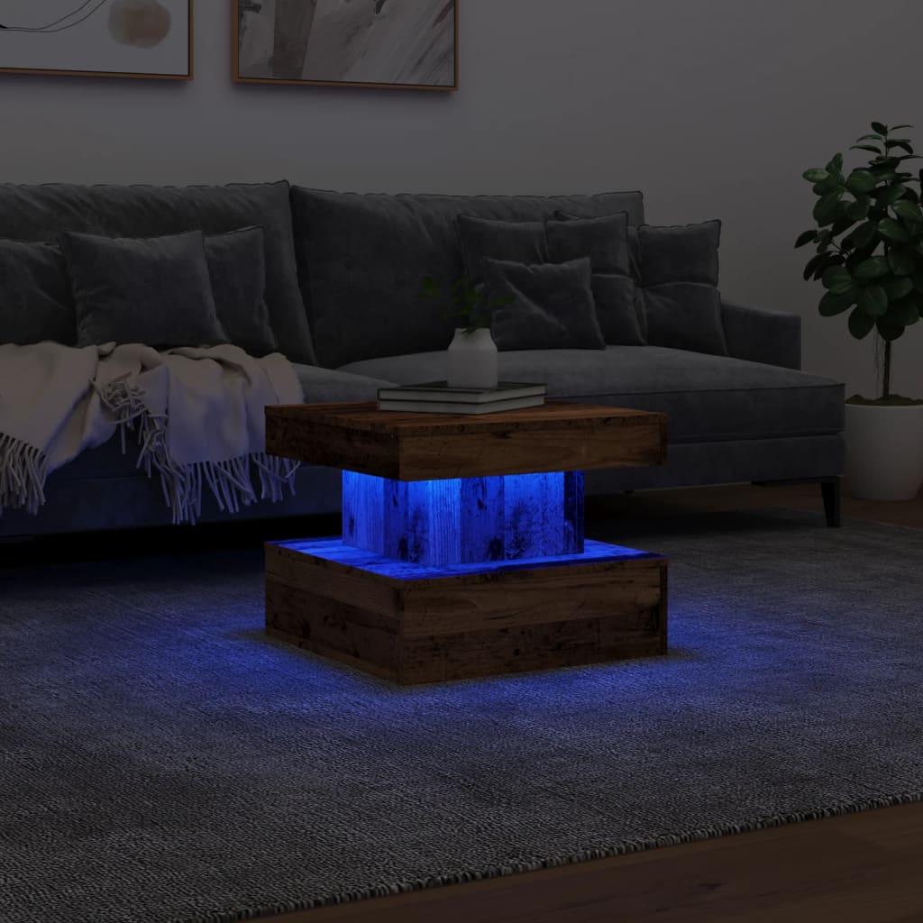 Stolić za kavu s LED svjetlima boja staro drvo 50 x 50 x 40 cm