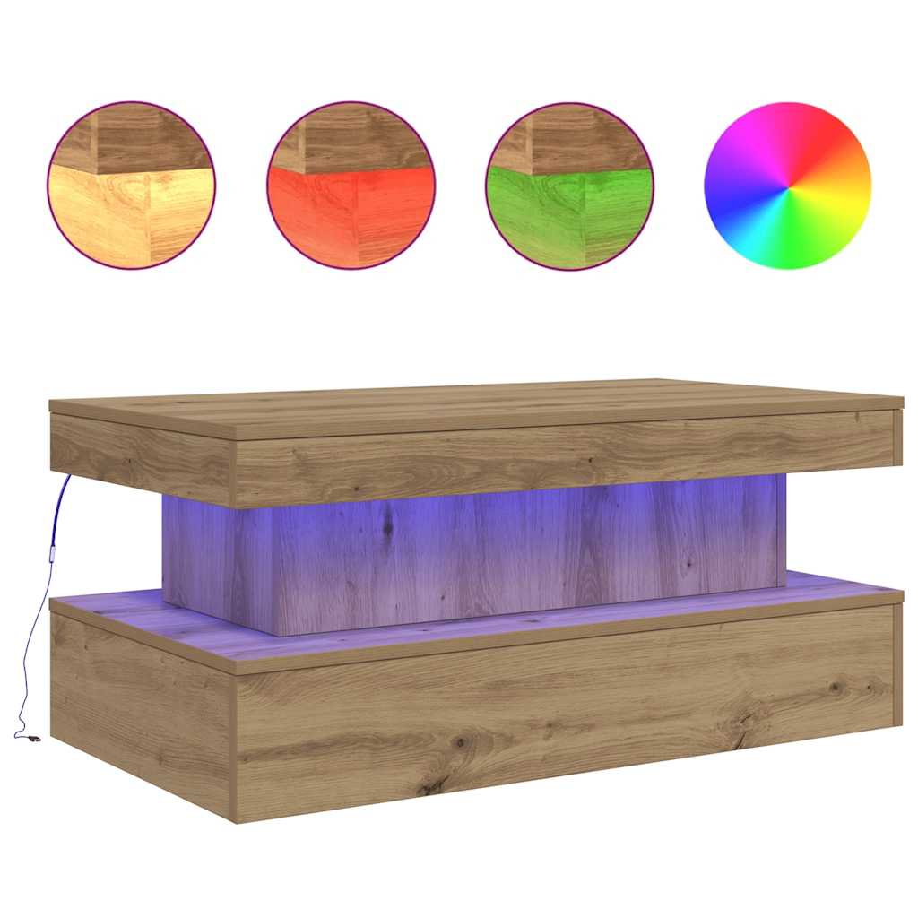 Stolić za kavu s LED svjetlima boja hrasta artisan 90x50x40 cm