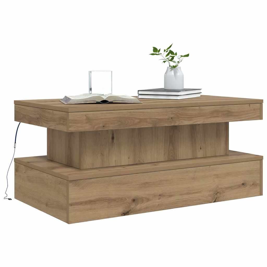 Stolić za kavu s LED svjetlima boja hrasta artisan 90x50x40 cm