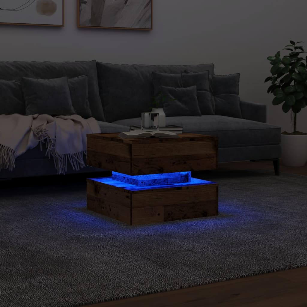 Stolić za kavu s LED svjetlima boja staro drvo 50 x 50 x 40 cm
