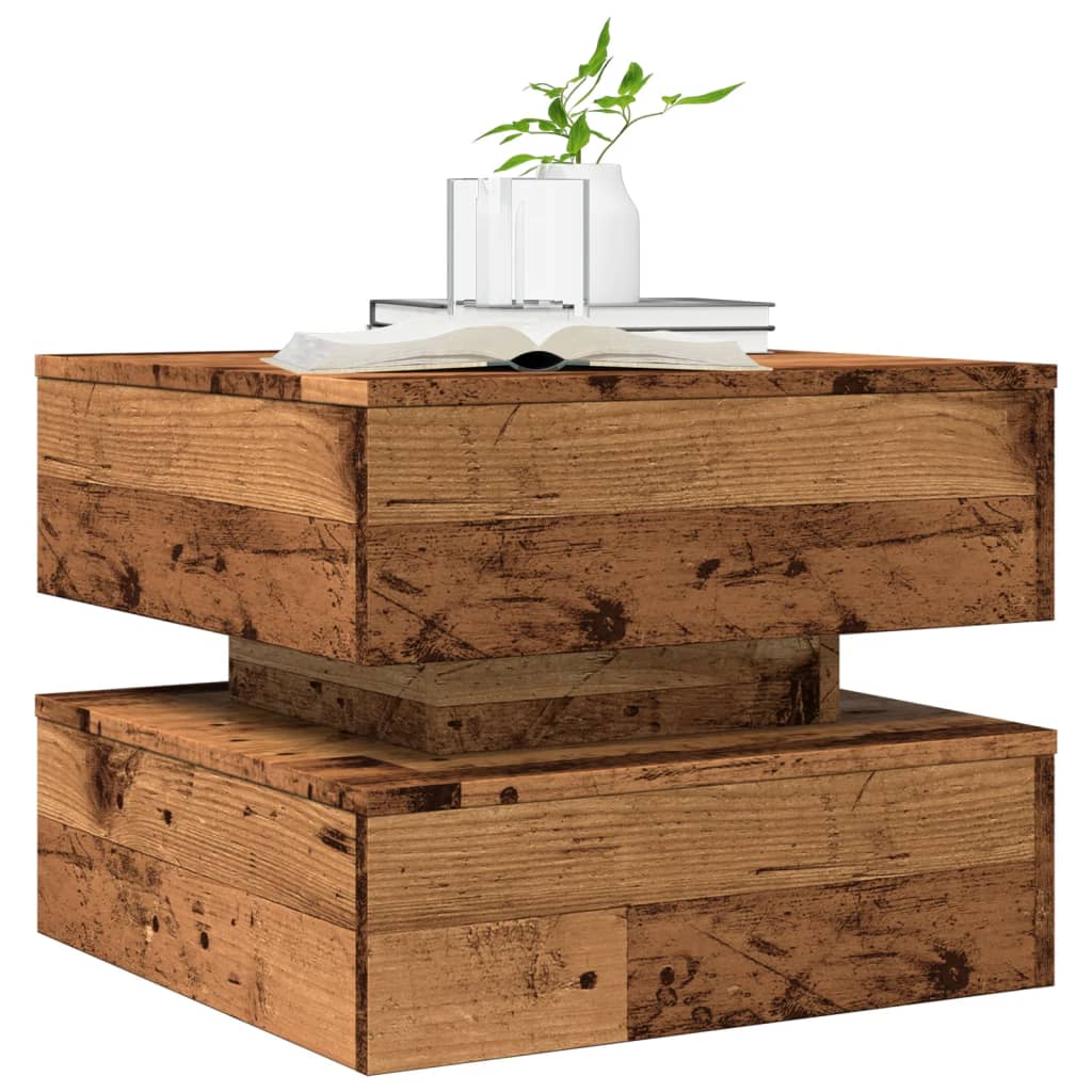 Stolić za kavu s LED svjetlima boja staro drvo 50 x 50 x 40 cm