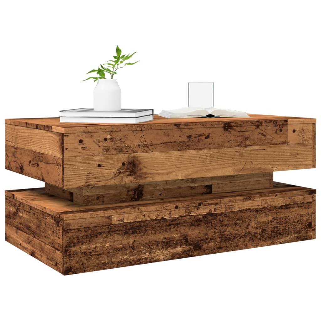 Stolić za kavu s LED svjetlima boja starog drva 90 x 50 x 40 cm