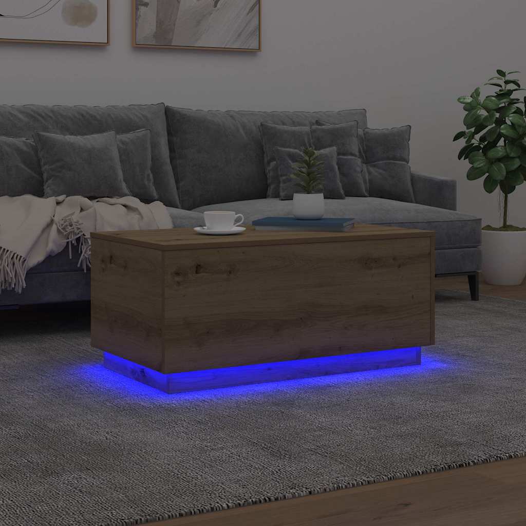 Stolić za kavu s LED svjetlima boja hrasta artisan 90x50x40 cm