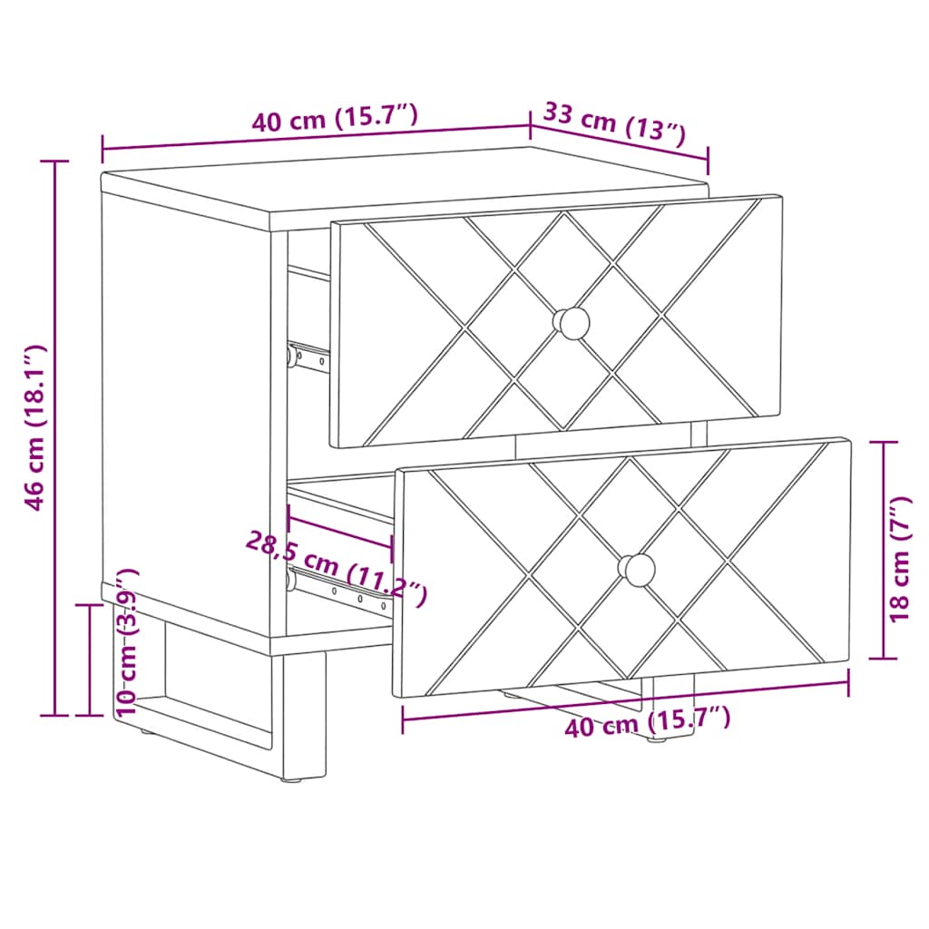 Noćni ormarići 2 kom crni 40x33x46 cm od masivnog drva manga