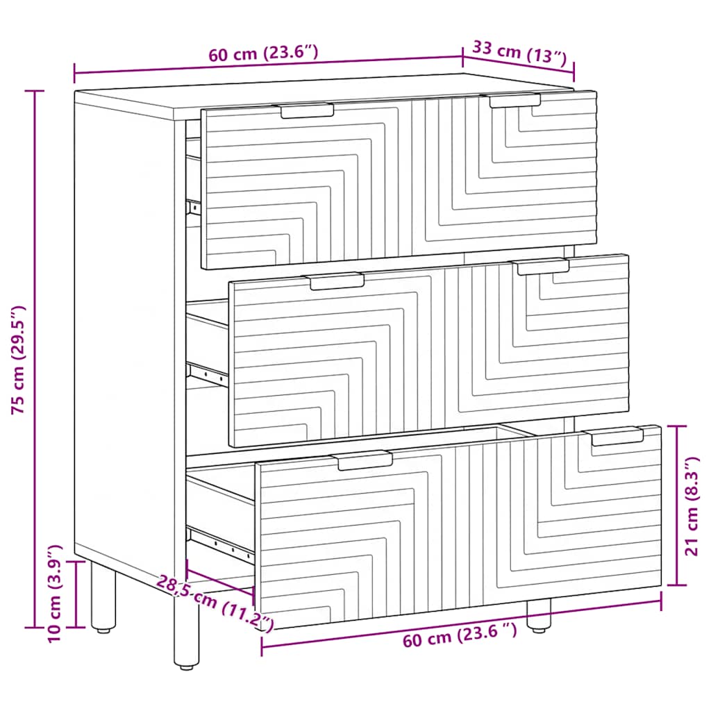 Komoda smeđa 60x33x75 cm Puno drvo Mango