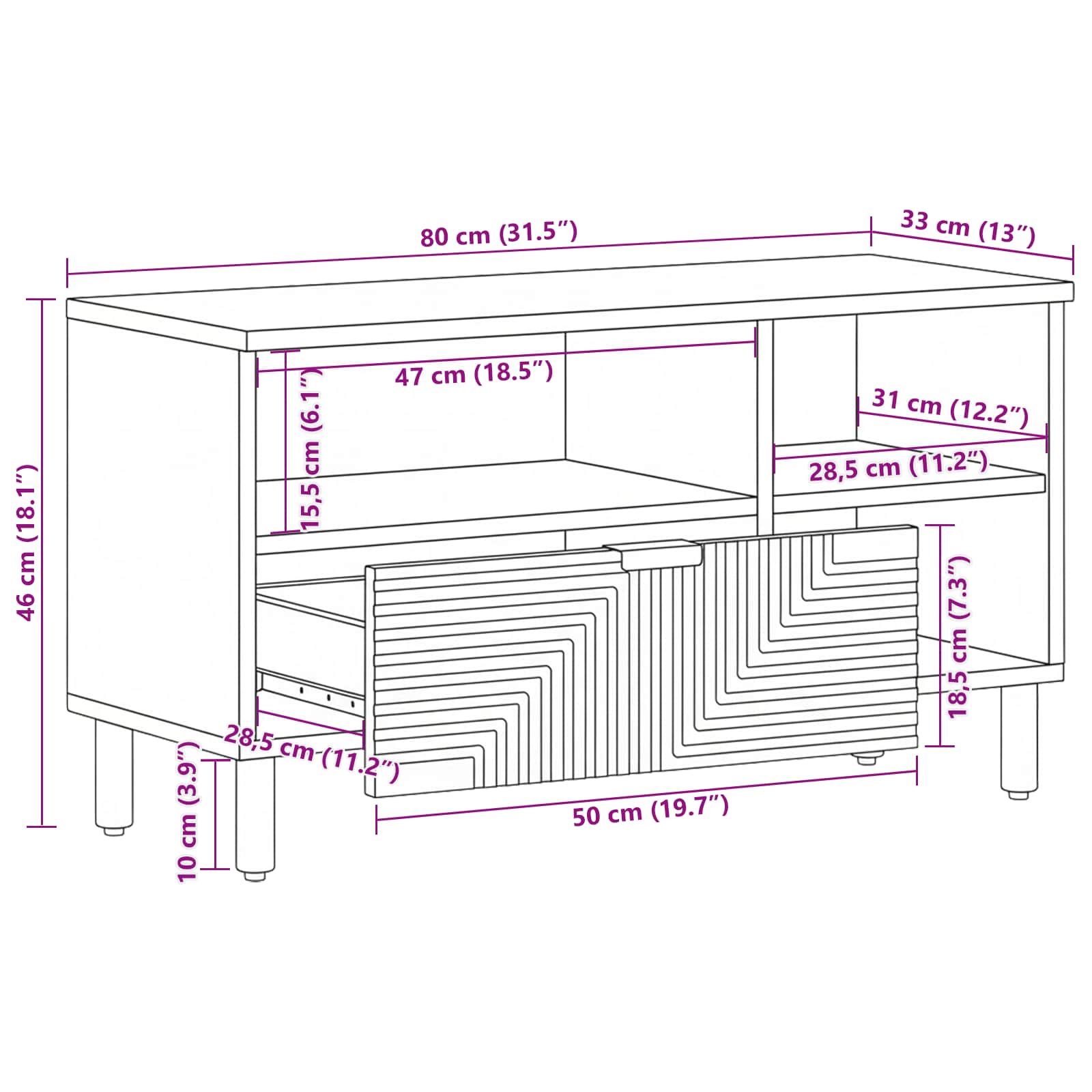 TV ormar s ladicama Smeđa 80 x 33 x 46 cm Čvrsto drvo manga