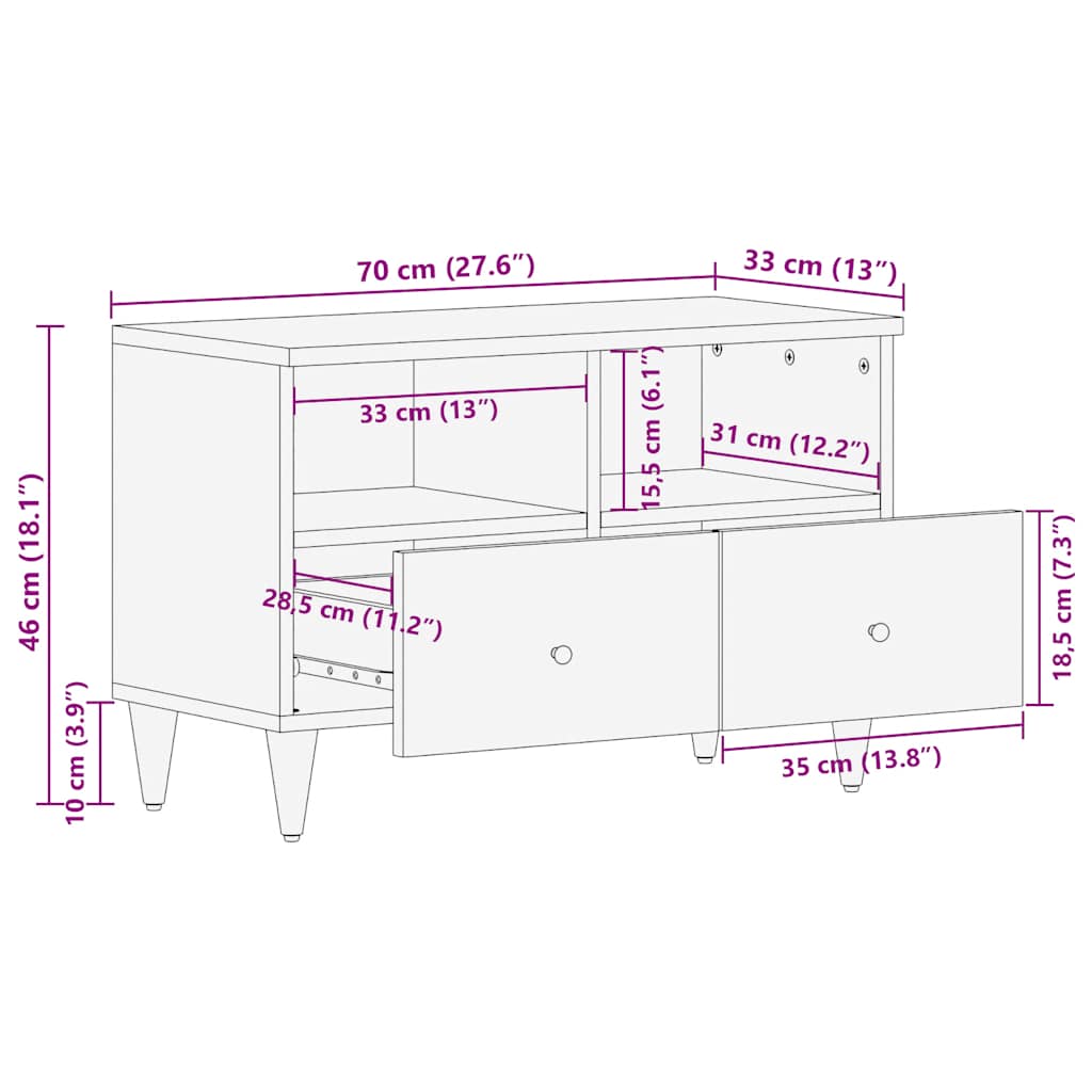 TV ormarić svijetlo sivi 70x33,5x46 cm Puno drvo Mango