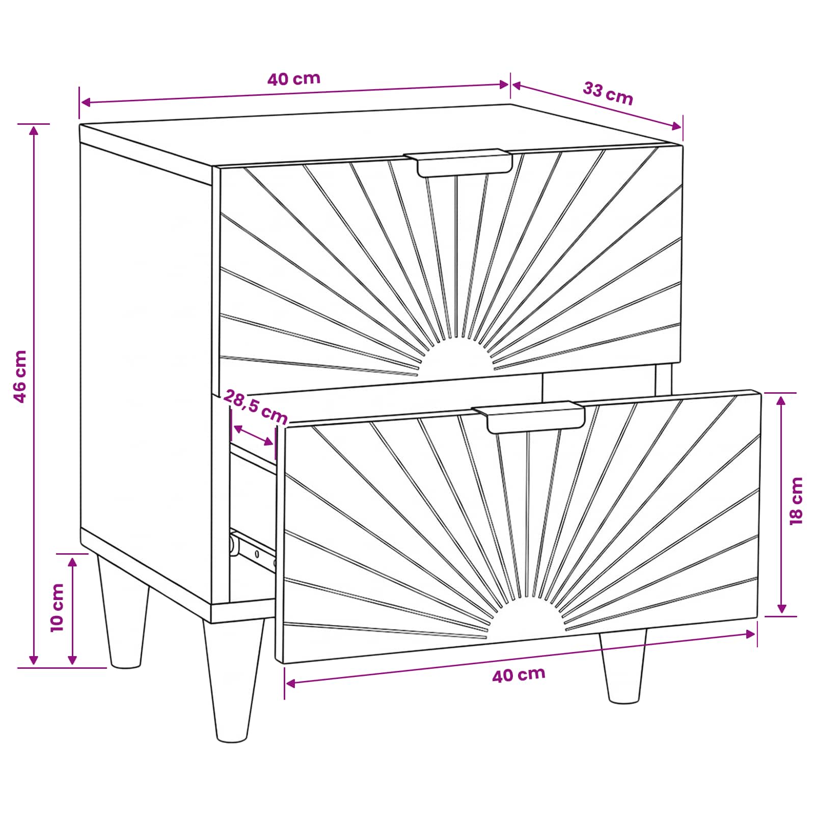 Noćni ormar 2 pcs Crna i zlatna 40 x 33 x 46 cm