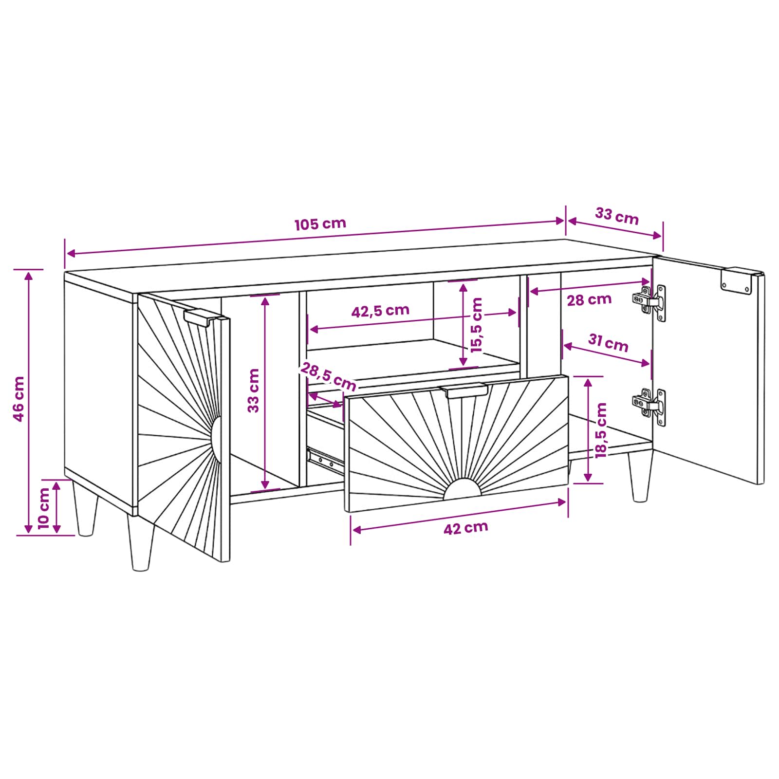 TV ormar Crna i zlatna 105 x 33 x 46 cm Konstruirano drvo