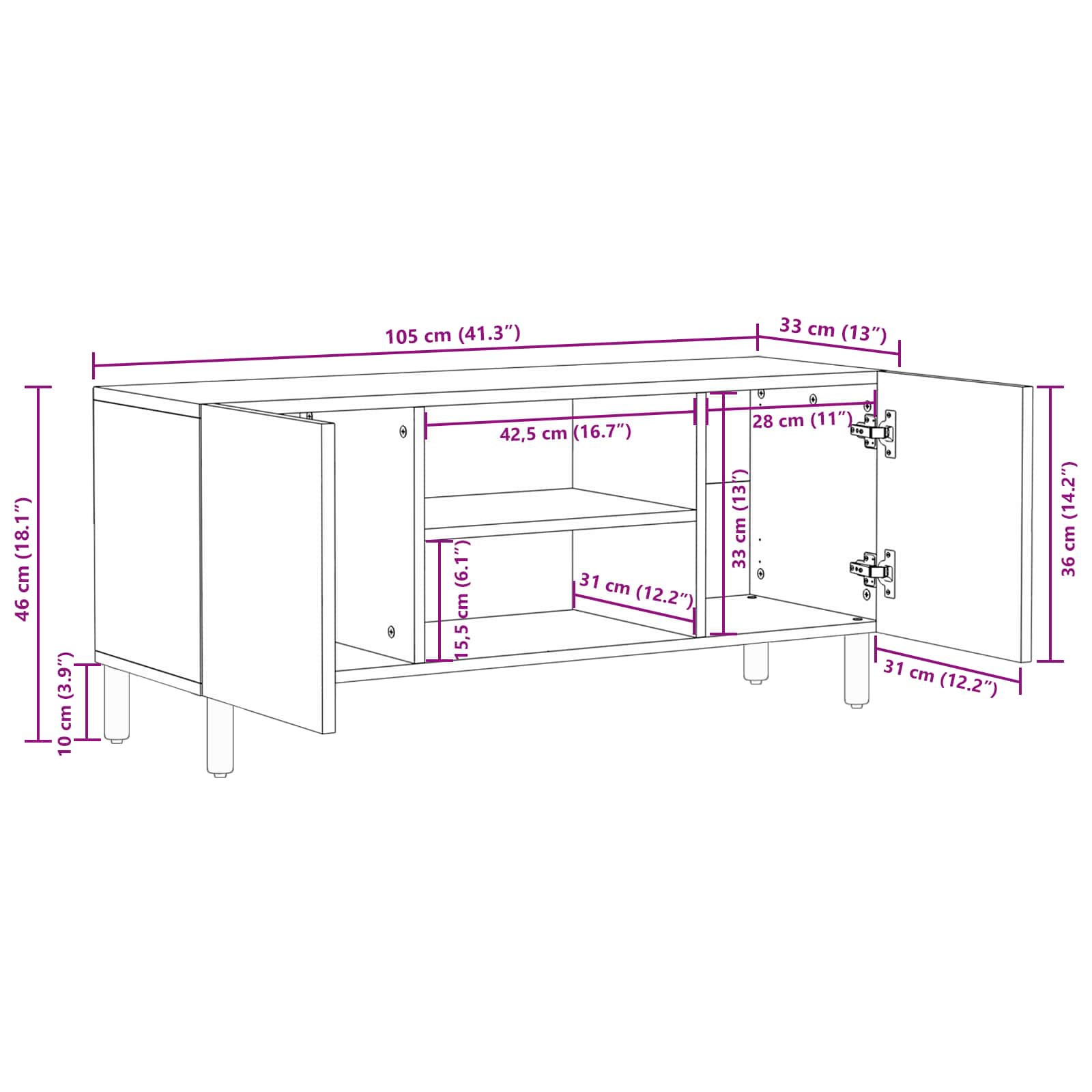 TV ormar Finš bijelog pranja 105 x 33 x 46 cm Čvrsto drvo manga