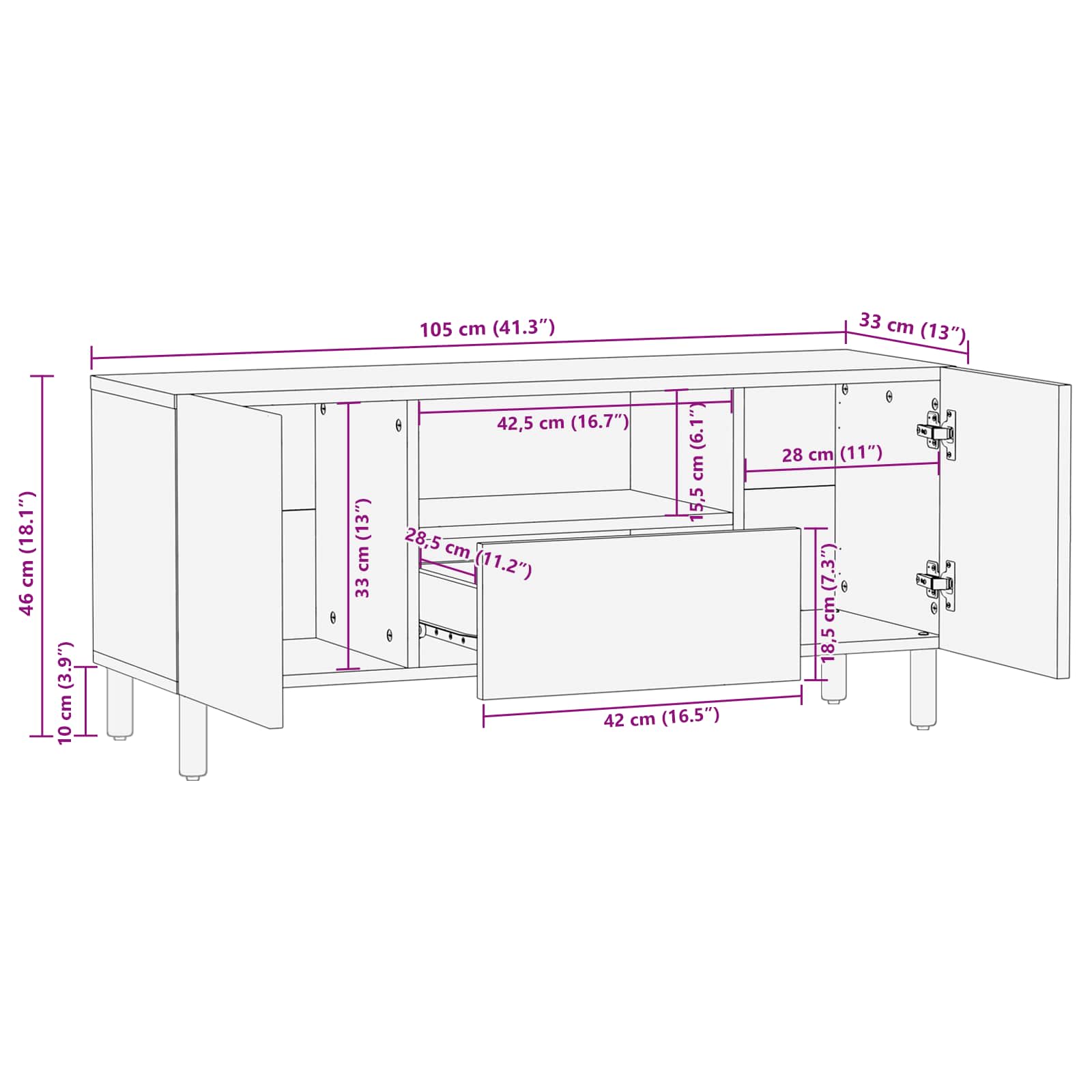 TV ormar Finš bijelog pranja 105 x 33 x 46 cm Čvrsto drvo manga
