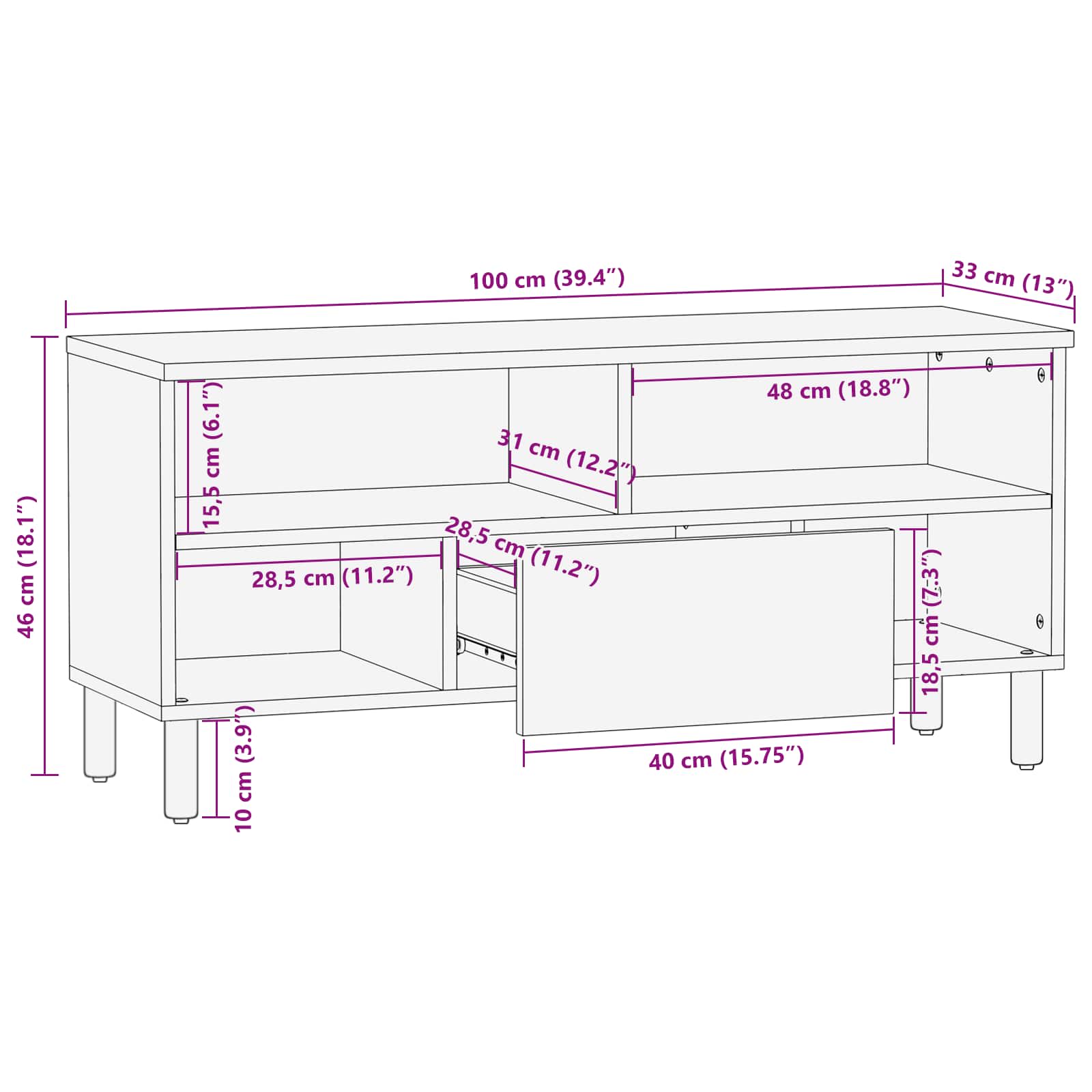 TV ormar Finš bijelog pranja 100 x 33 x 46 cm Čvrsto drvo manga