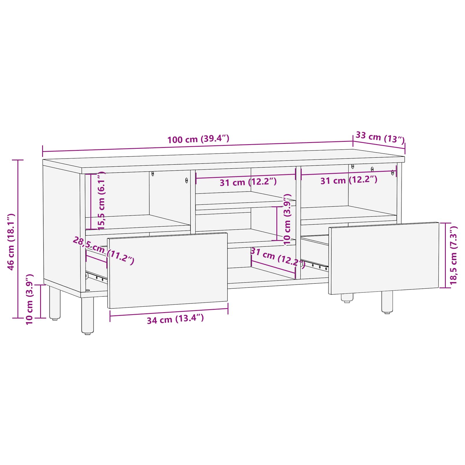 TV ormar Finš bijelog pranja 100 x 33 x 46 cm Čvrsto drvo manga