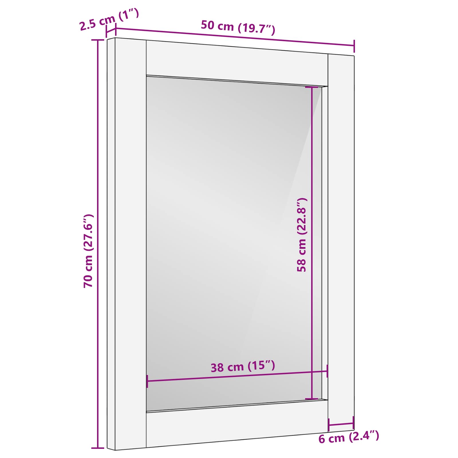 Zrcalo za kupaonicu Finš bijelog pranja 50 x 70 x 2,5 cm