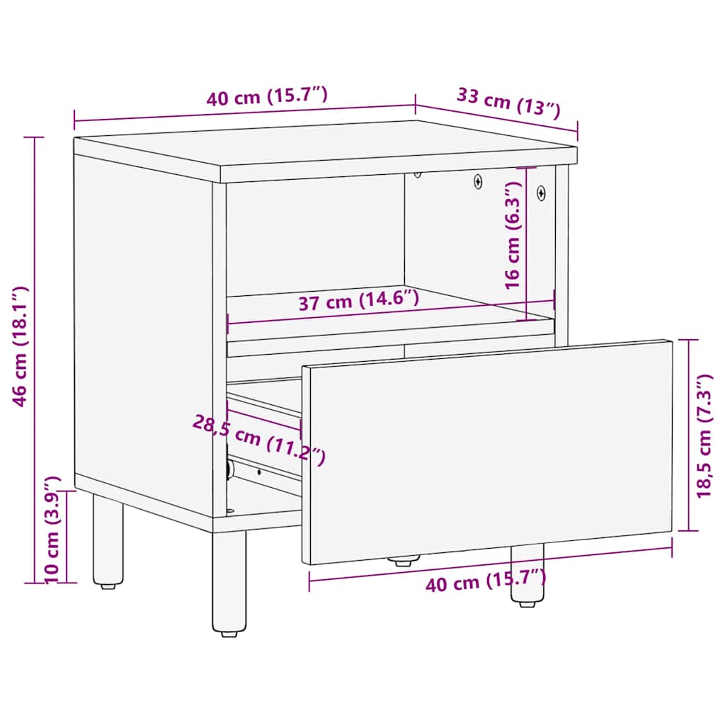 Noćni ormar 2 pcs Smeđa 40 x 33 x 46 cm Čvrsto drvo manga