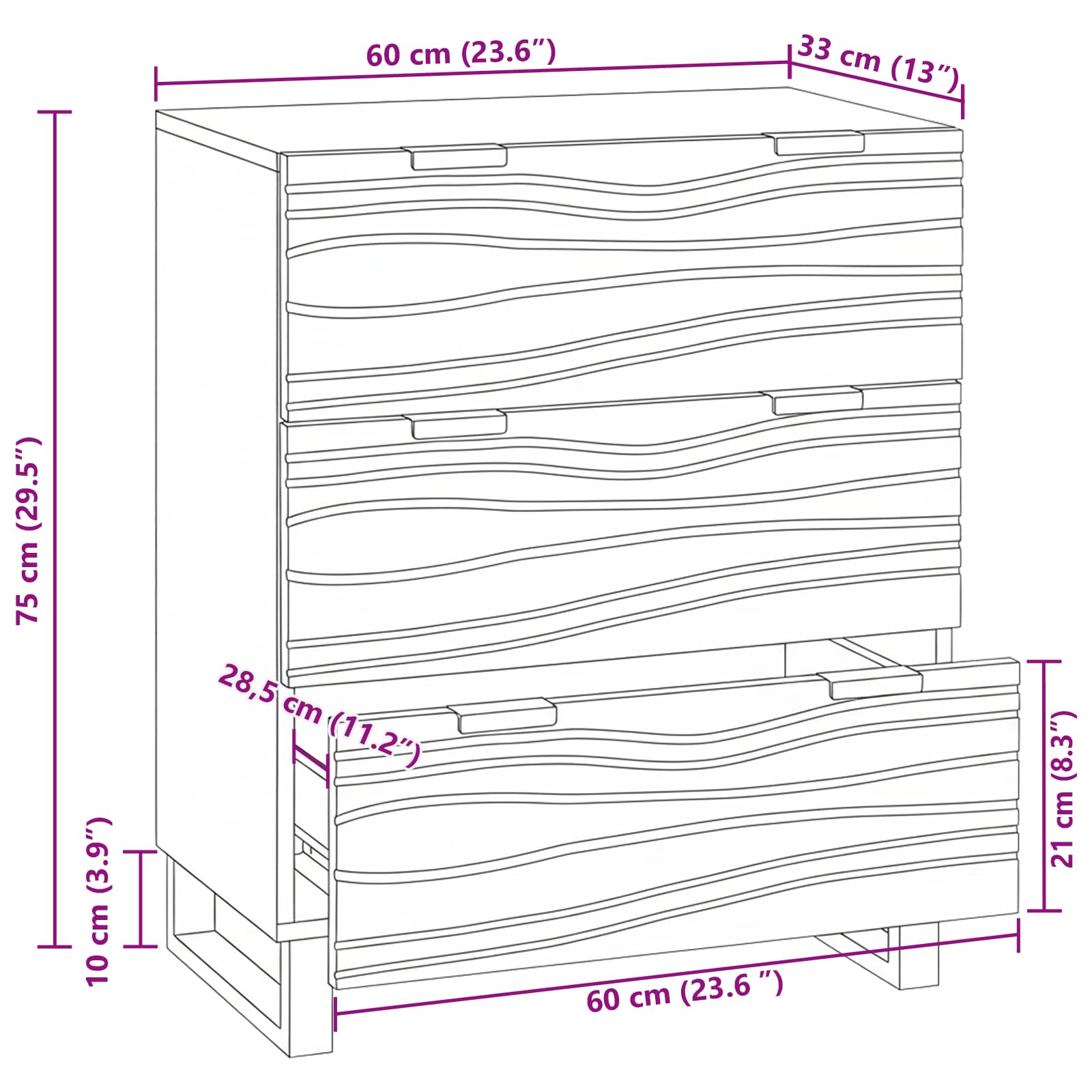 Kreveta s ladicama Smeđa 60 x 33.5 x 75 cm masivno drvo manga
