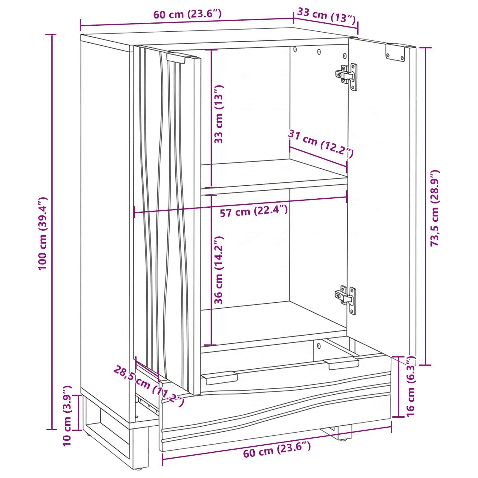 Highboard Smeđa 60 x 33 x 100 cm masivno drvo manga